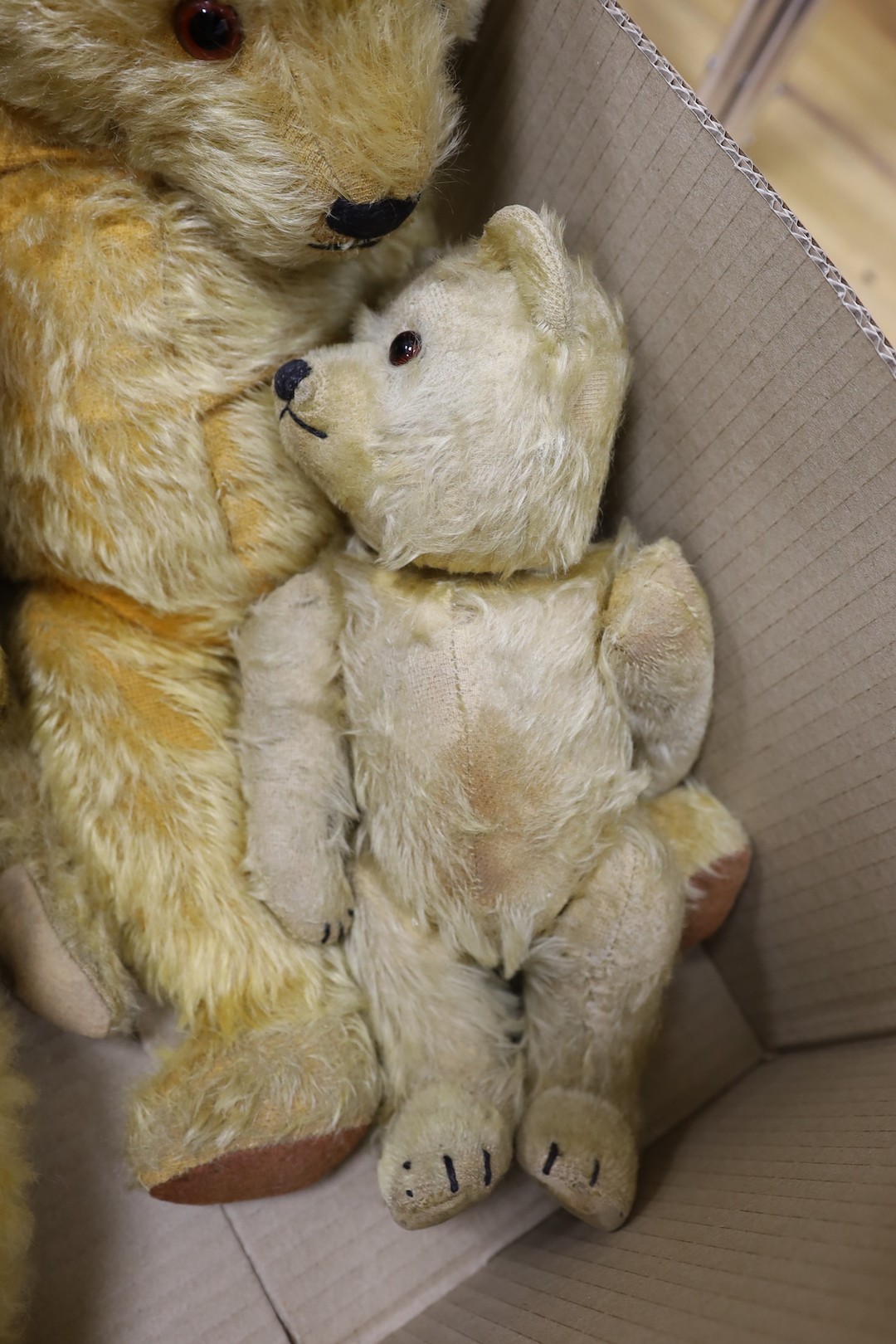 Five British Teddy Bears including Tingaling Bruin 1930's Bear and two others